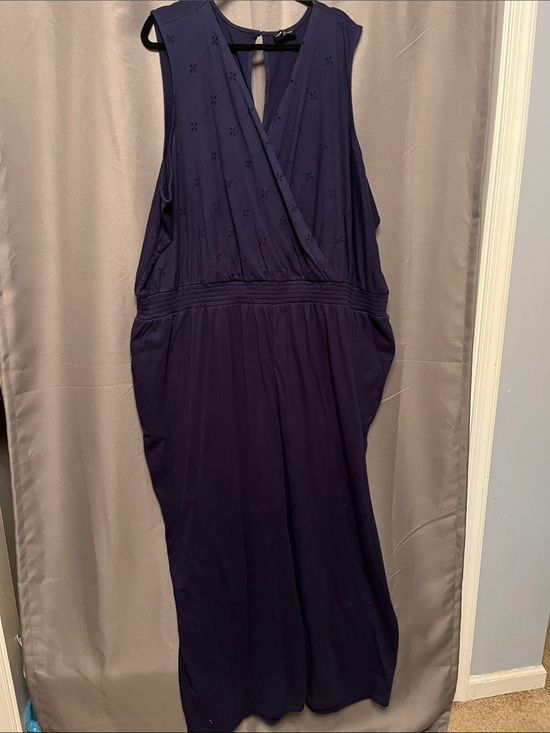 Lane Bryant Pants - Lane Bryant Dark Navy Sleeveless Faux-Wrap Eyelet Jumpsuit